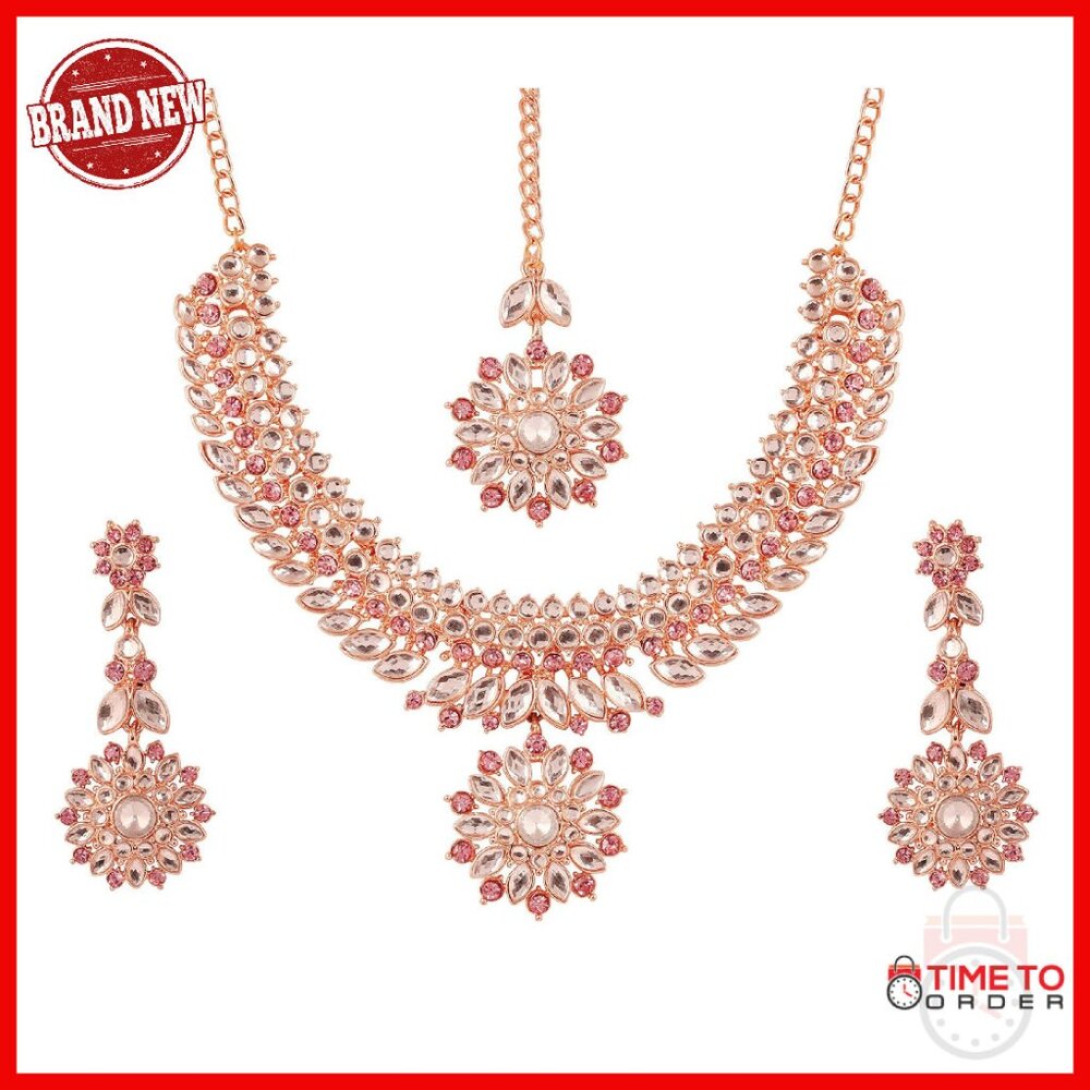Traditional Indian Jewelry Set Antique Gold Tone Wedding Necklace Earrings